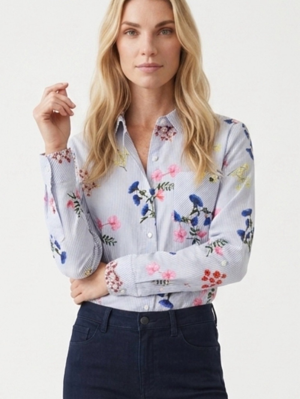 Tommy Hilfiger Blue Stripe Shirt with Floral Accents